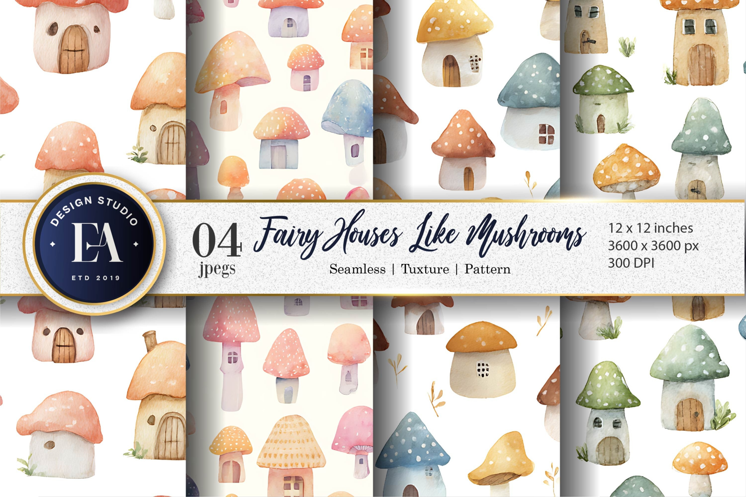 Fairy Houses Shaped as Mushrooms Soft Art Digital Paper product image 1