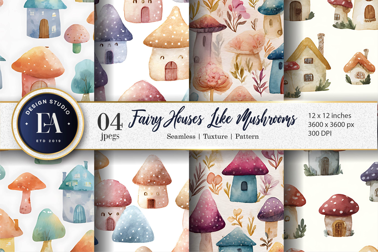 Fairy Houses Shaped as Mushrooms Soft Art Digital Paper product image 1