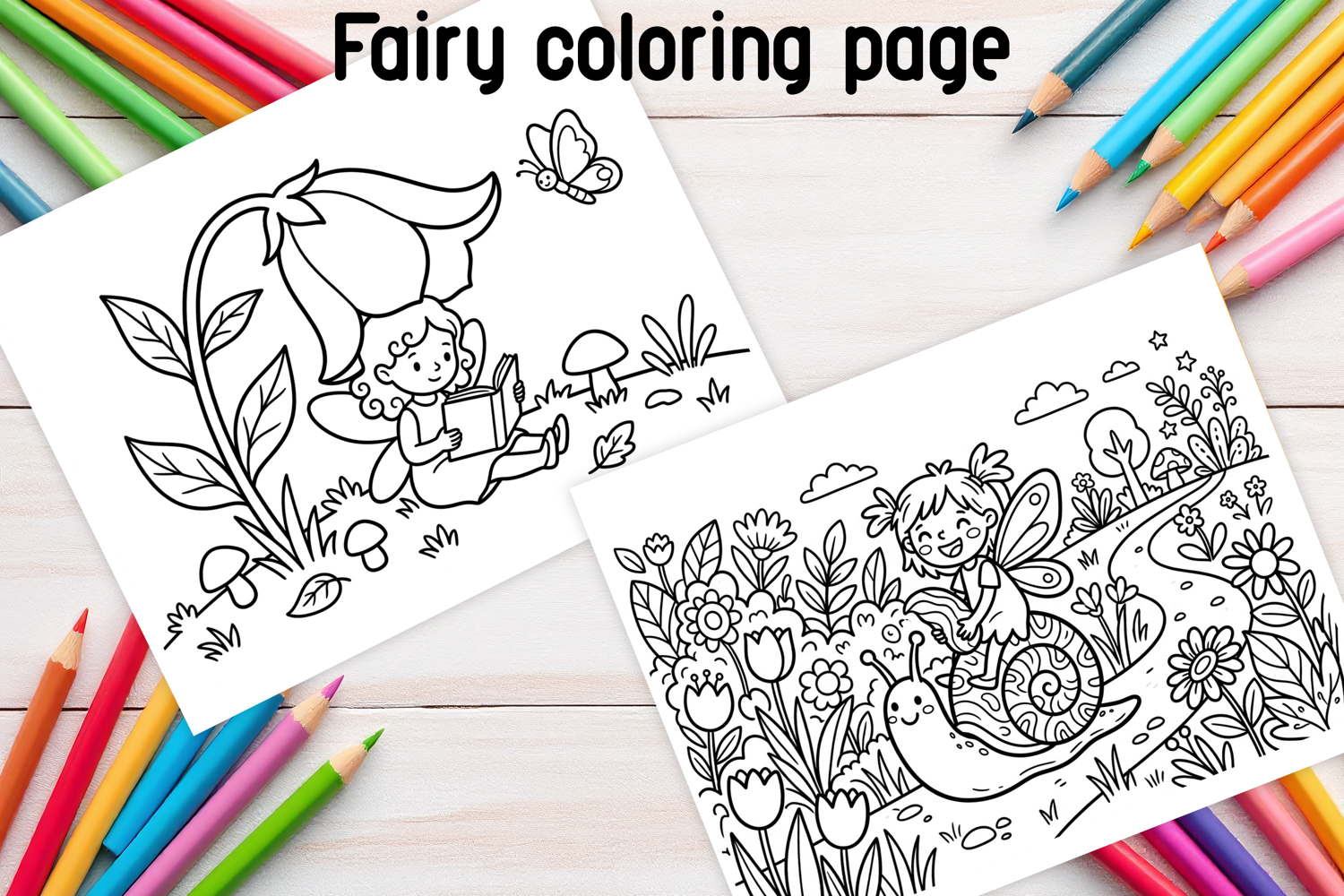 Cute Fairy Reading Coloring Pages for Kids product image 1