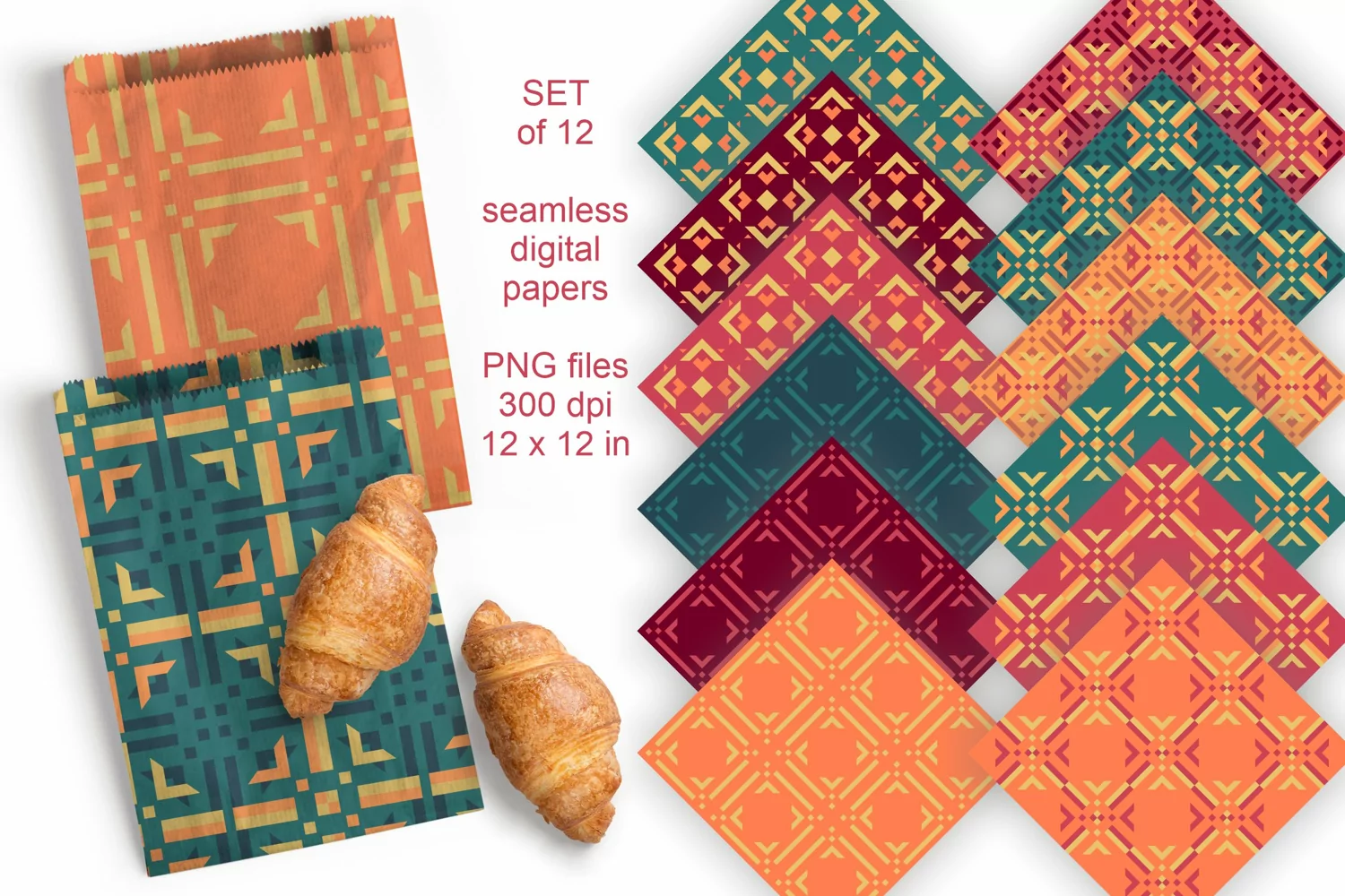 Fall Colors Abstract Geometric Seamless Patterned Papers PNG