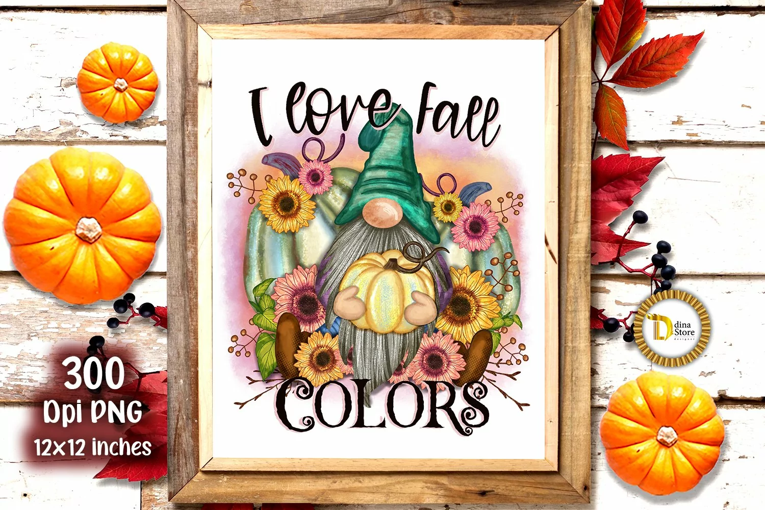 Fall Gnome - I Love Fall Colors Sublimation PNG product image 1