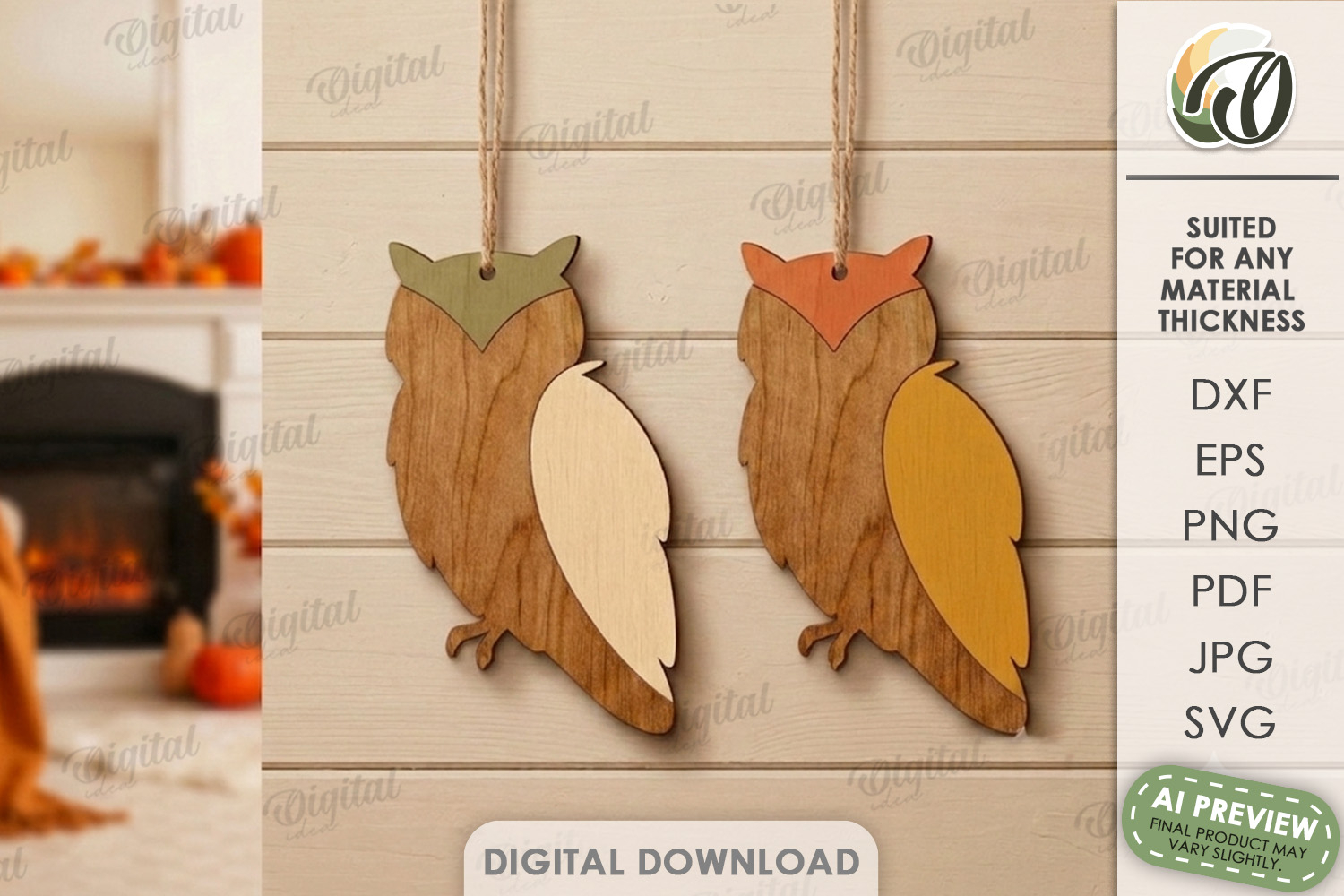 Fall Ornaments Laser Cut. Wall Hanger. Owls SVG product image 1