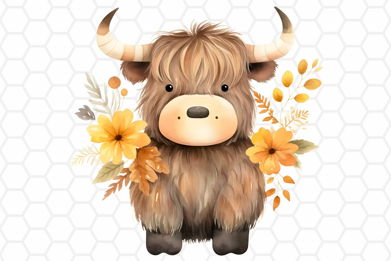 Fall Watercolor Highland Cow Clipart
