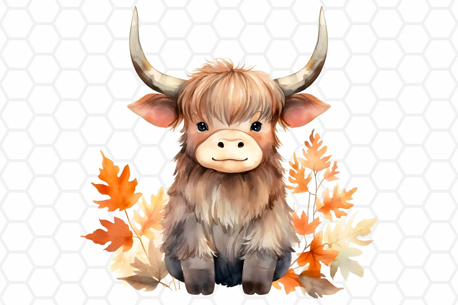 Fall Watercolor Highland Cow Clipart