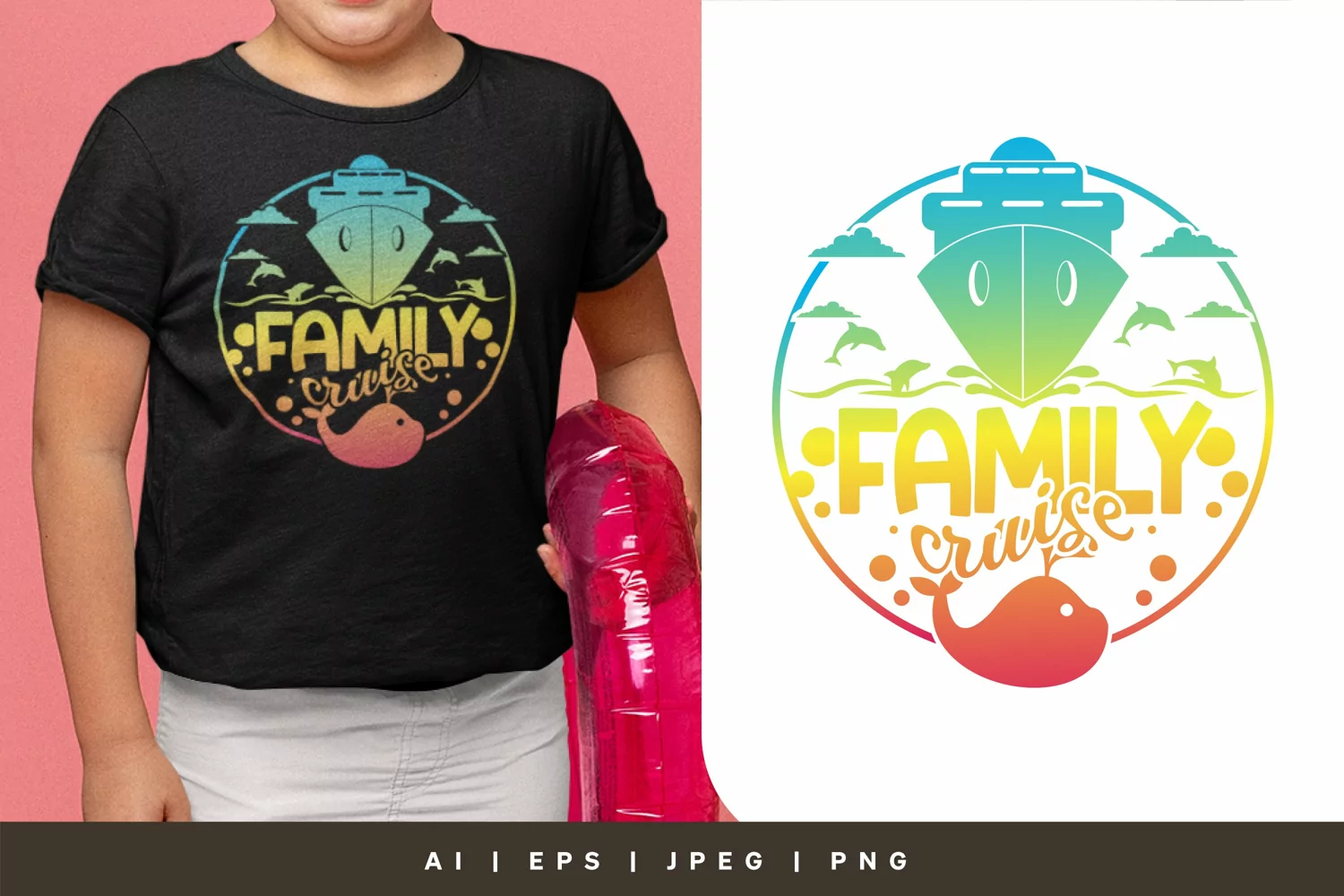 Family Cruise with Ship and Ocean Animals in Rainbow Color product image 1
