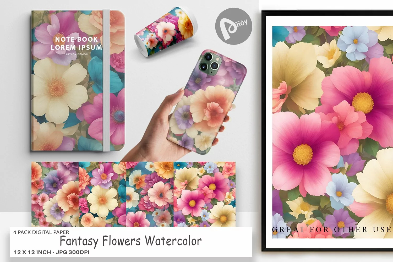 Digital Paper Flowers Watercolor product image 1