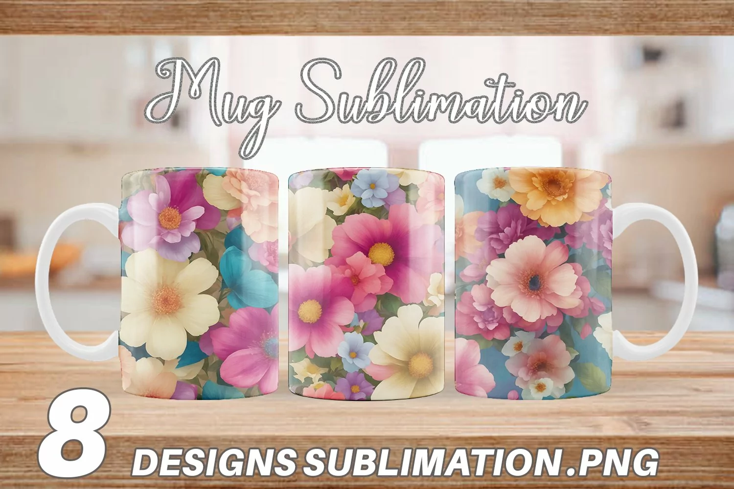 Fantasy Flowers Watercolor | Mug sublimation design product image 1