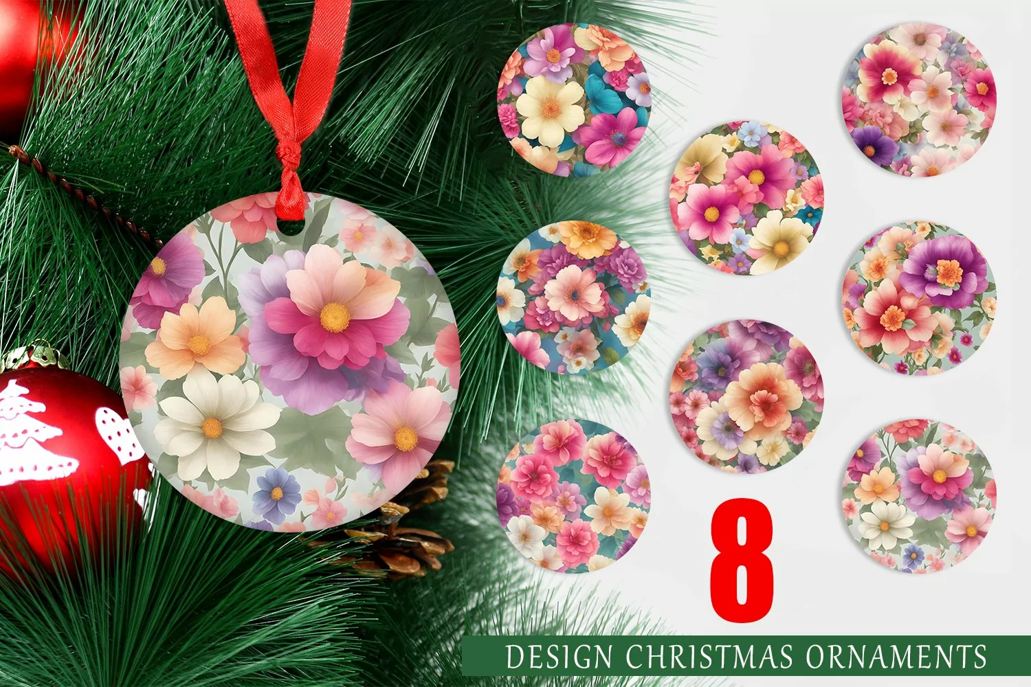 Christmas Ornaments Fantasy Flowers Watercolor product image 1
