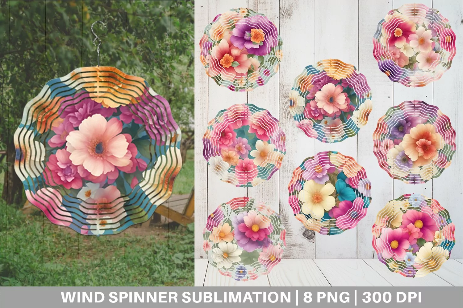 Fantasy Flowers Watercolor Wind Spinner | Sublimation Spinne product image 1