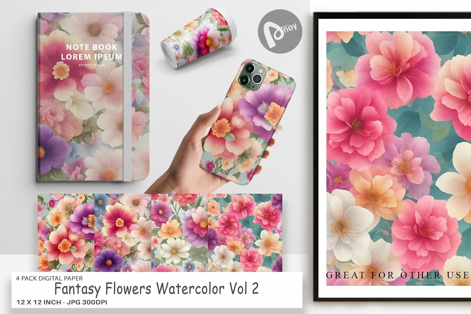 Digital Paper Flowers Watercolor product image 1