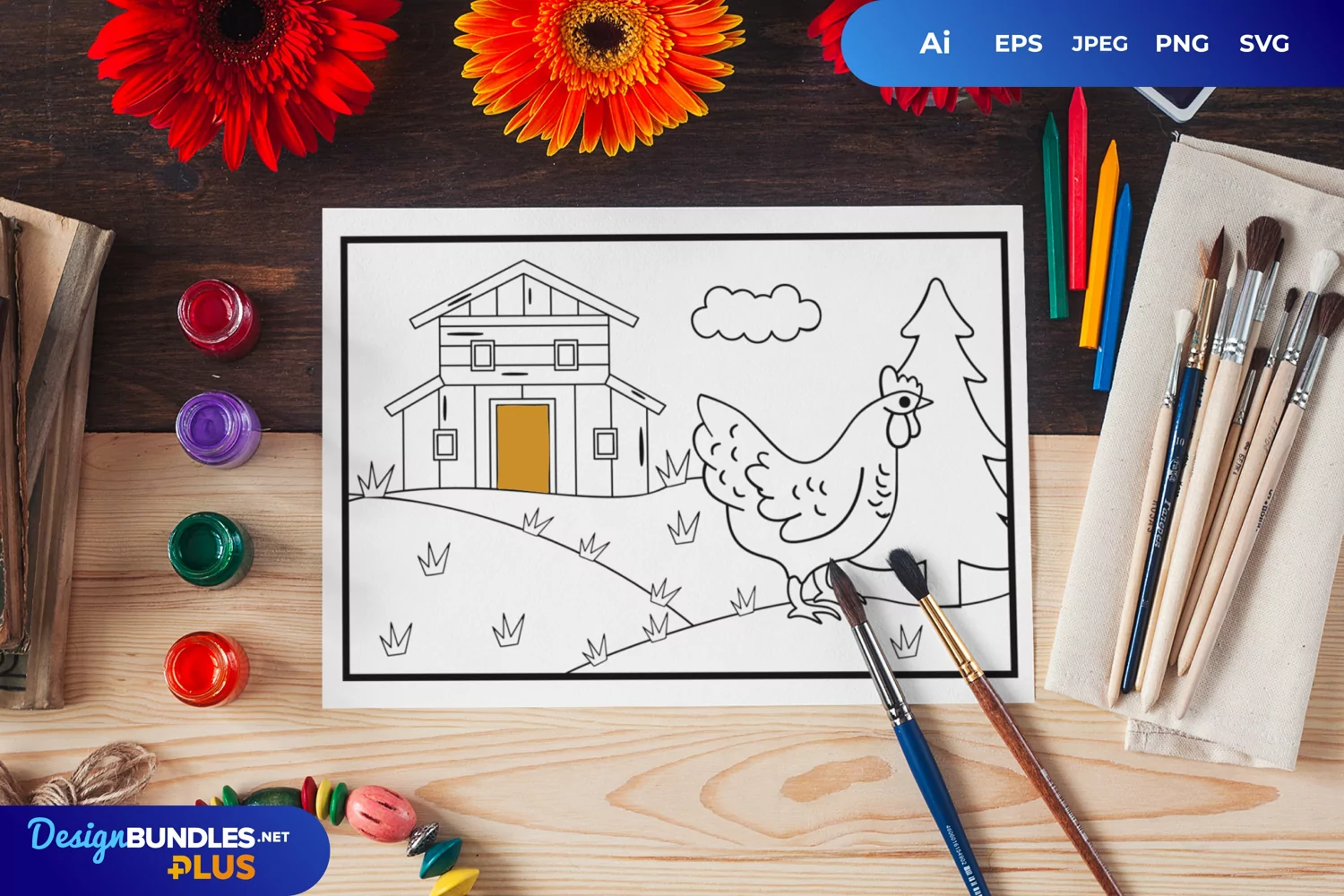 Chicken in The Farm Coloring Page product image 1
