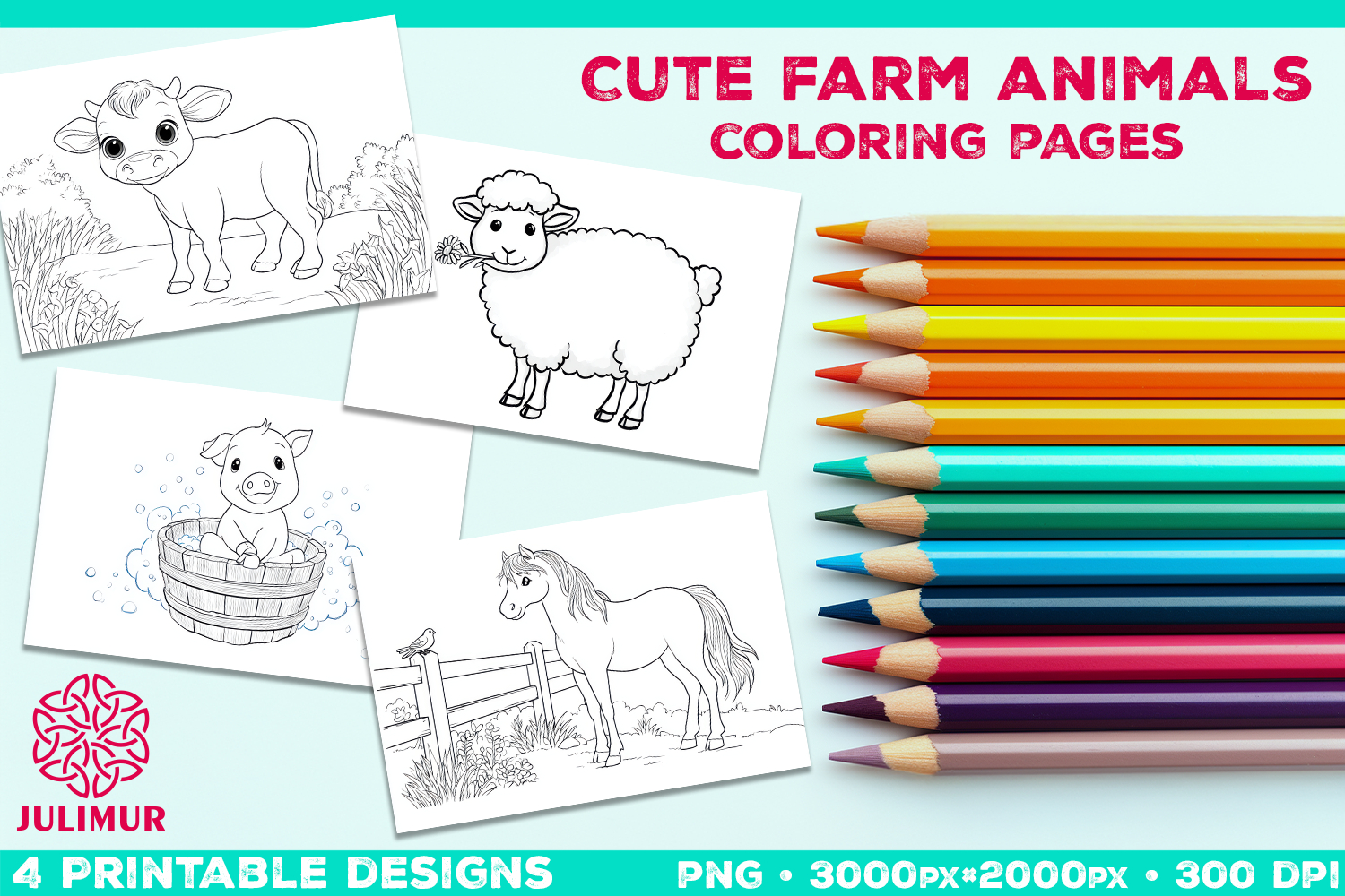 Adorable Farm Animal Coloring Page. Printable Farm Animals product image 1