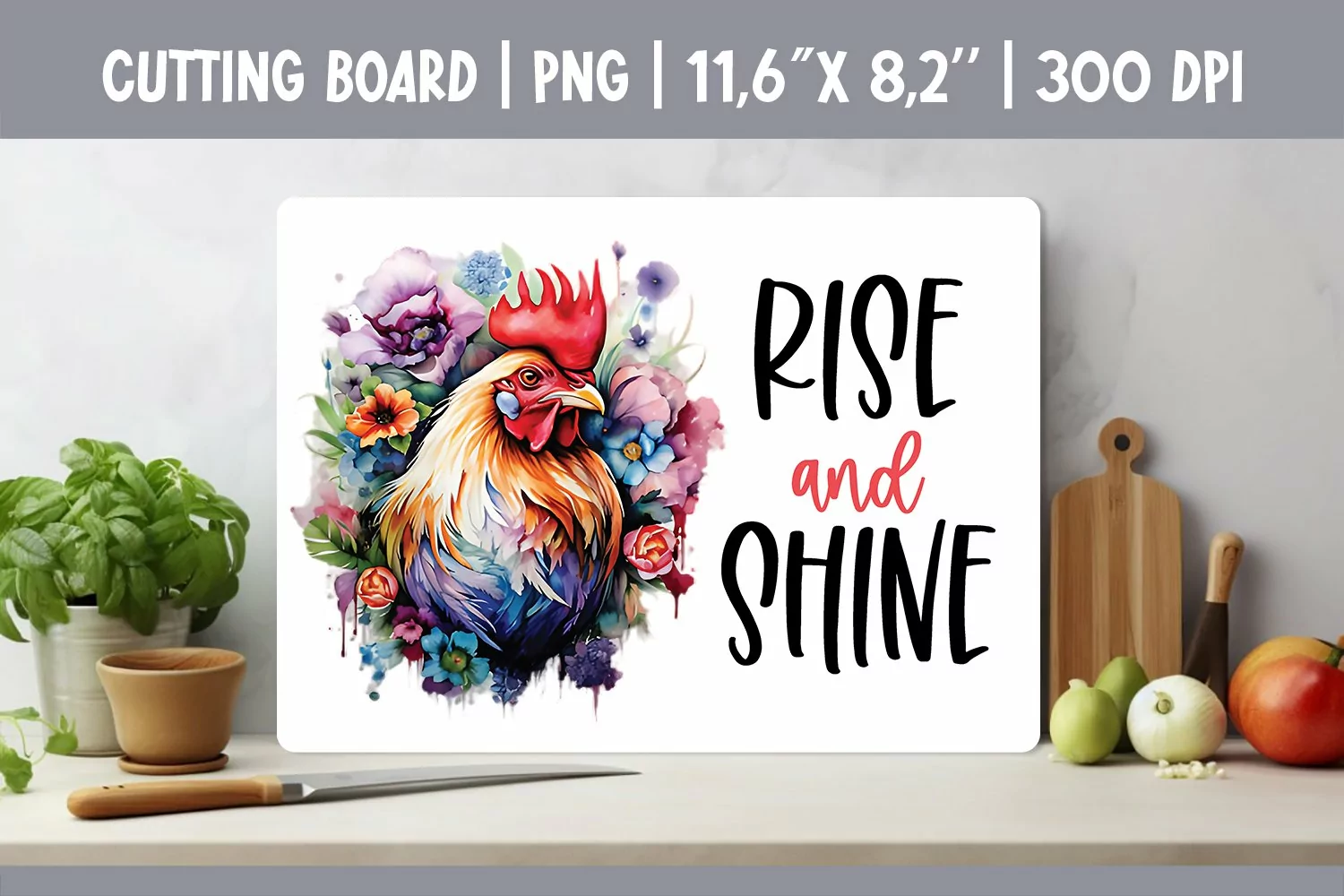 Farmhouse Kitchen Cutting Board Sublimation Design Chicken product image 1