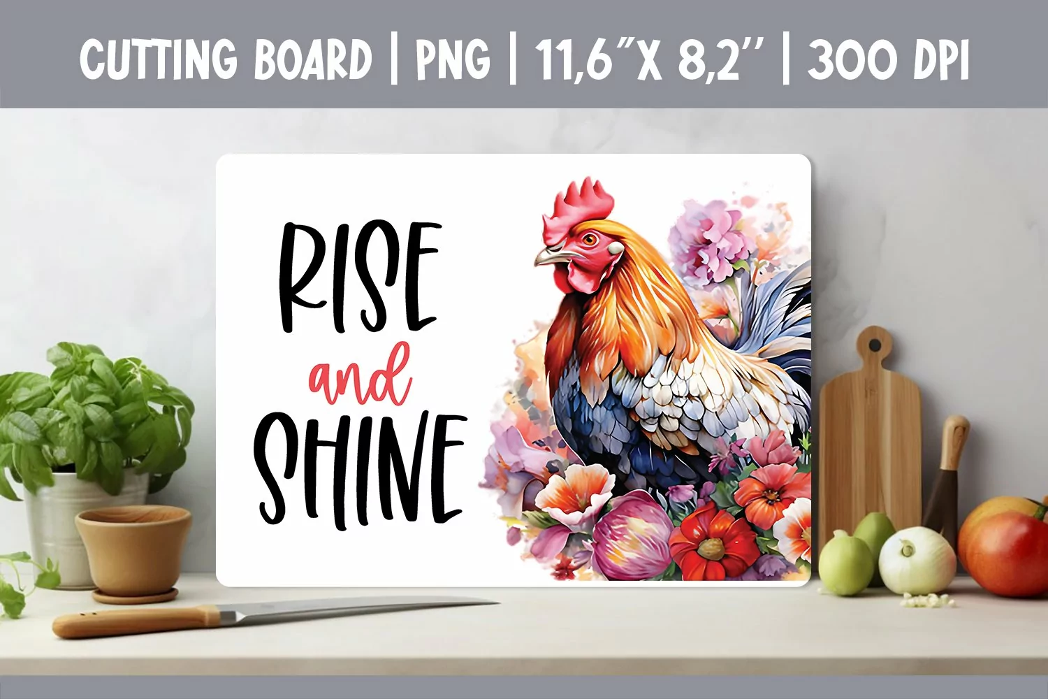 Farmhouse Kitchen Cutting Board Sublimation Design Chicken product image 1