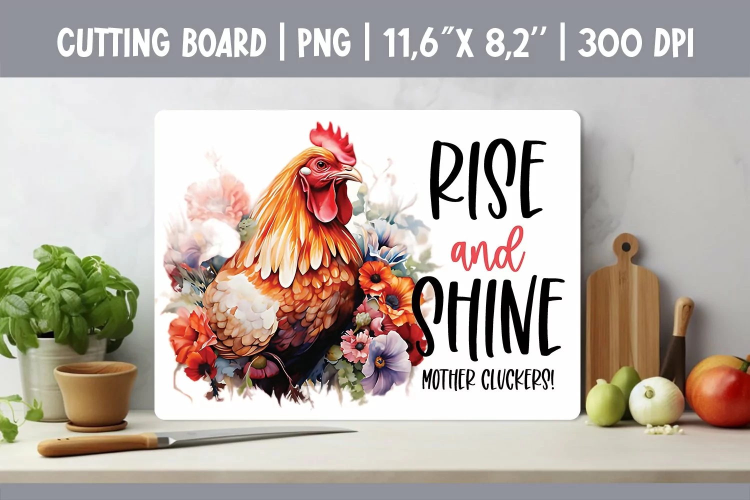 Farmhouse Kitchen Cutting Board Sublimation Design Chicken product image 1