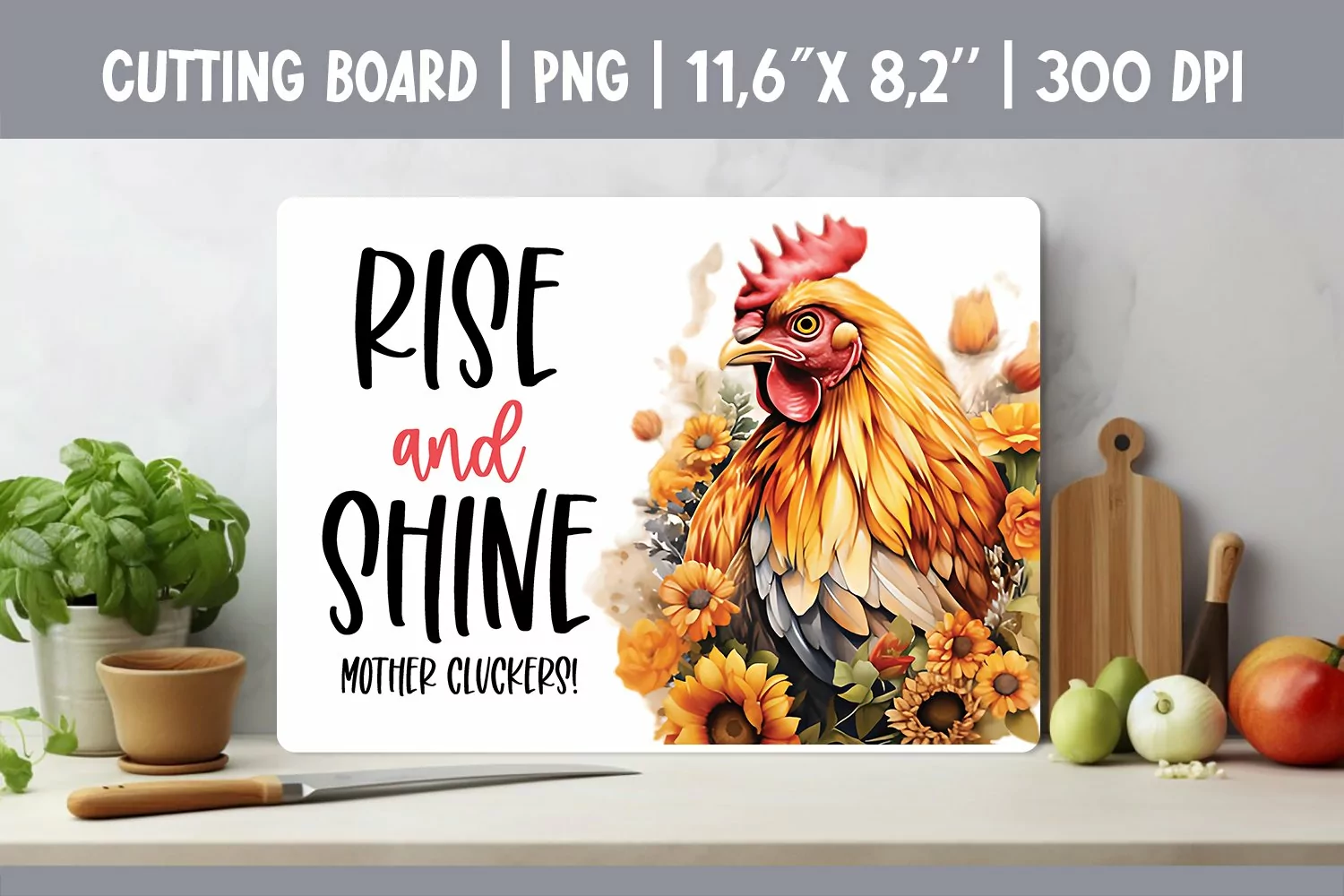 Farmhouse Kitchen Cutting Board Sublimation Design Chicken product image 1