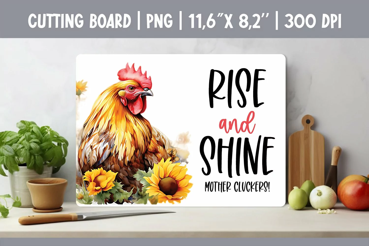 Farmhouse Kitchen Cutting Board Sublimation Design Chicken product image 1