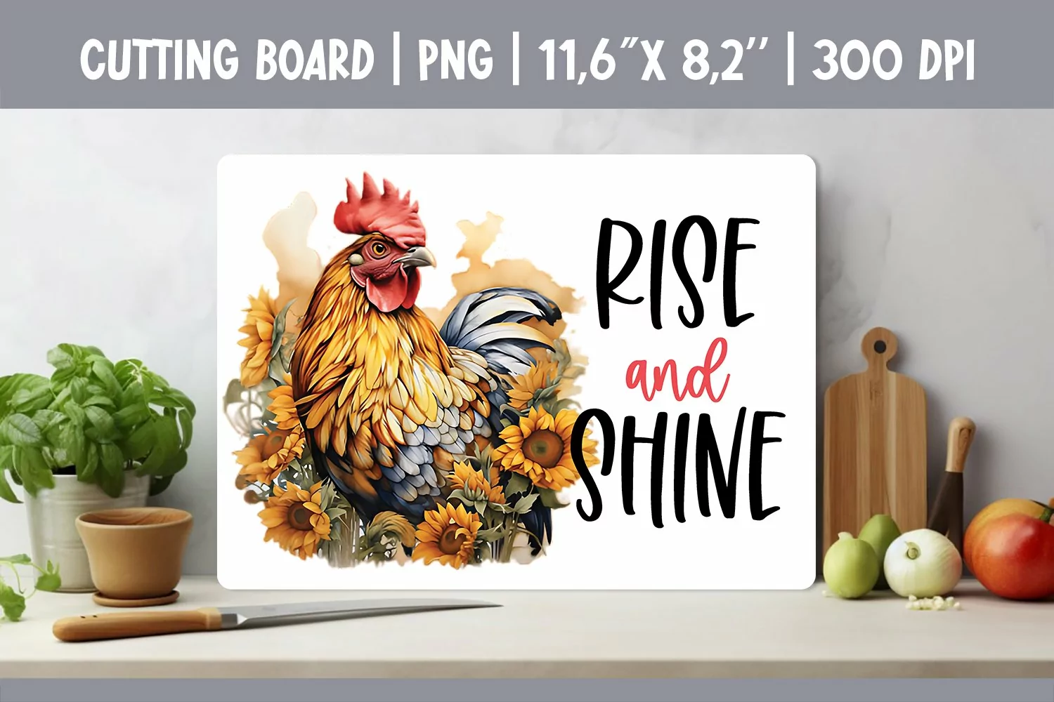 Farmhouse Kitchen Cutting Board Sublimation Design Chicken product image 1