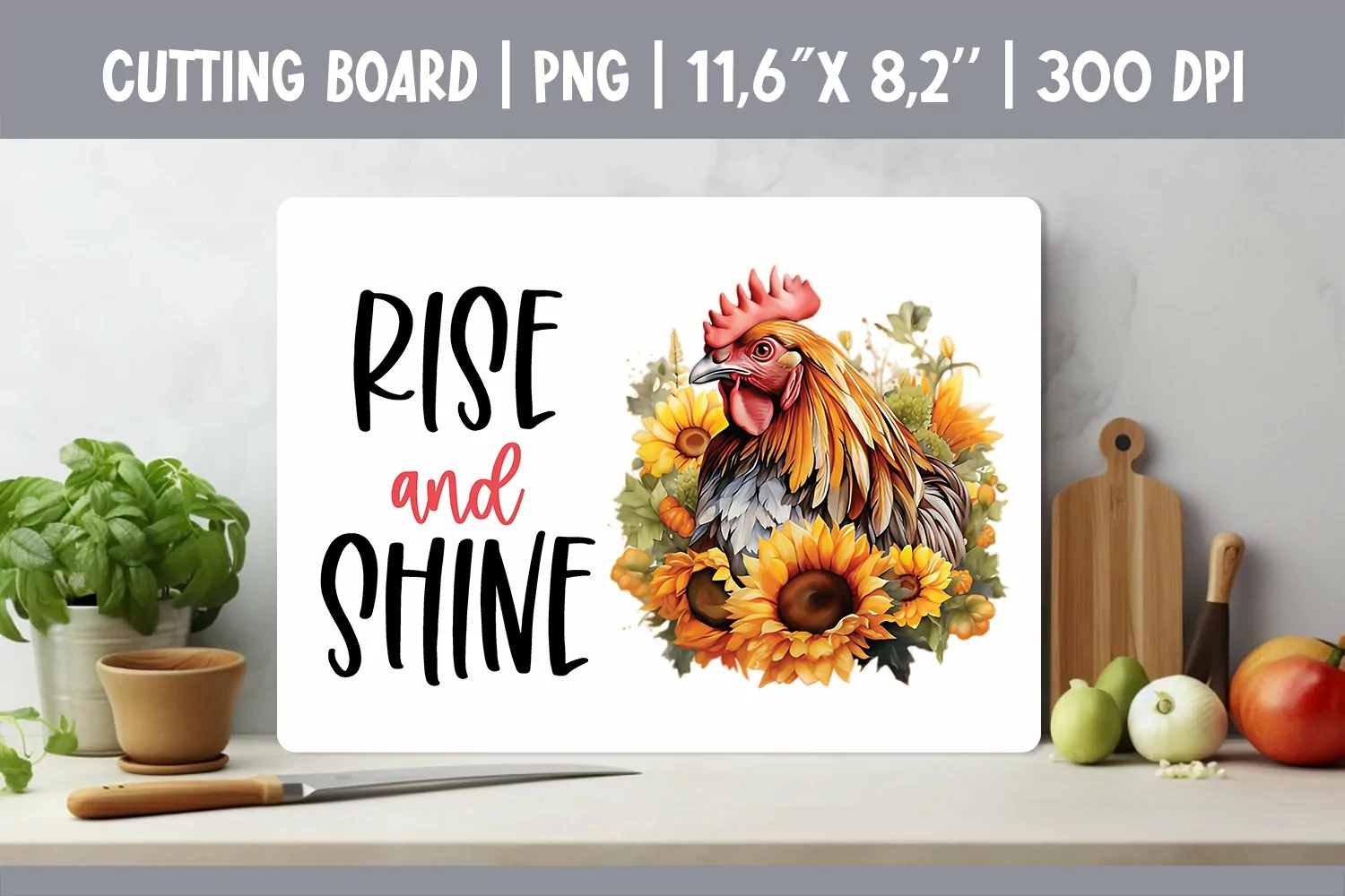 Farmhouse Kitchen Cutting Board Sublimation Design Chicken product image 1