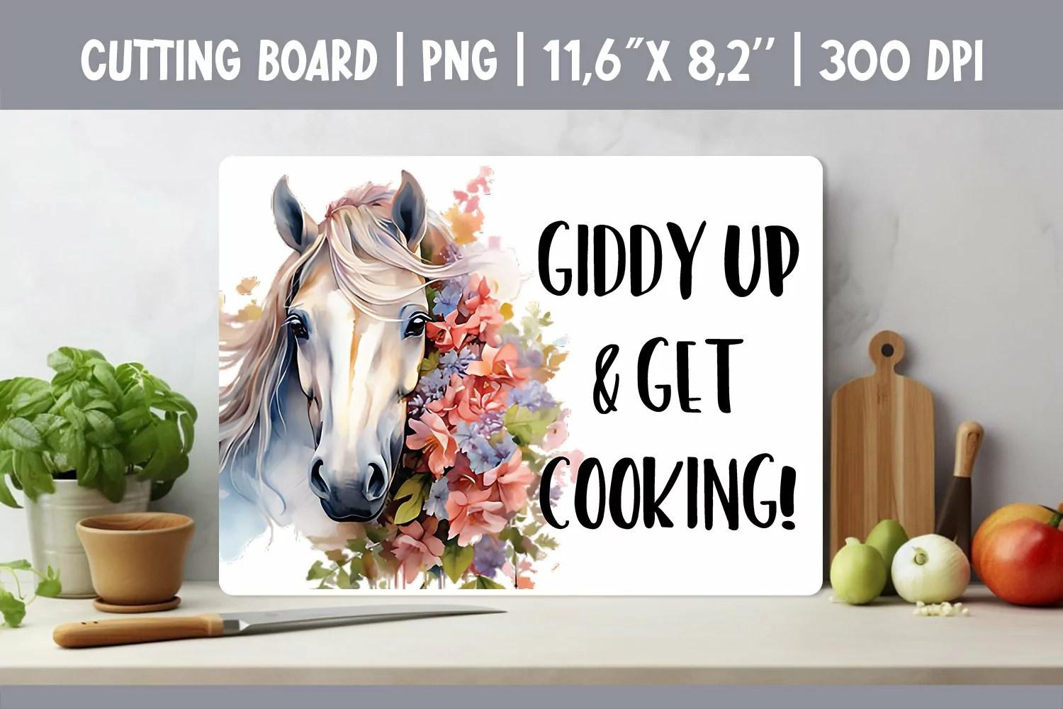 Farmhouse Kitchen Cutting Board Sublimation Design Horse product image 1