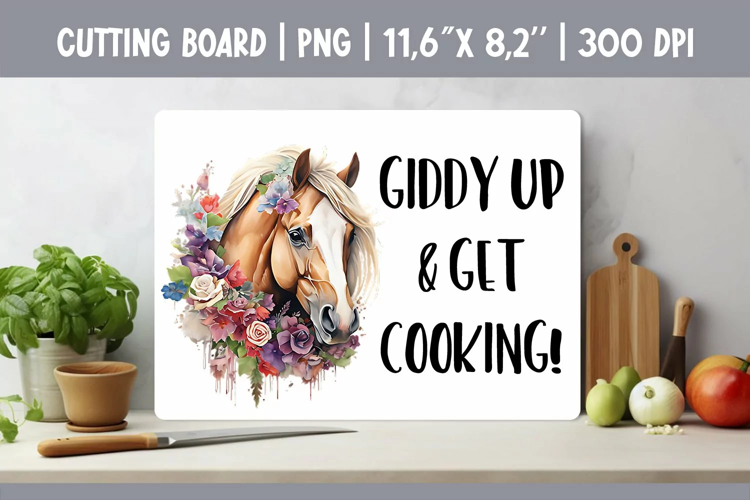Farmhouse Kitchen Cutting Board Sublimation Design Horse product image 1
