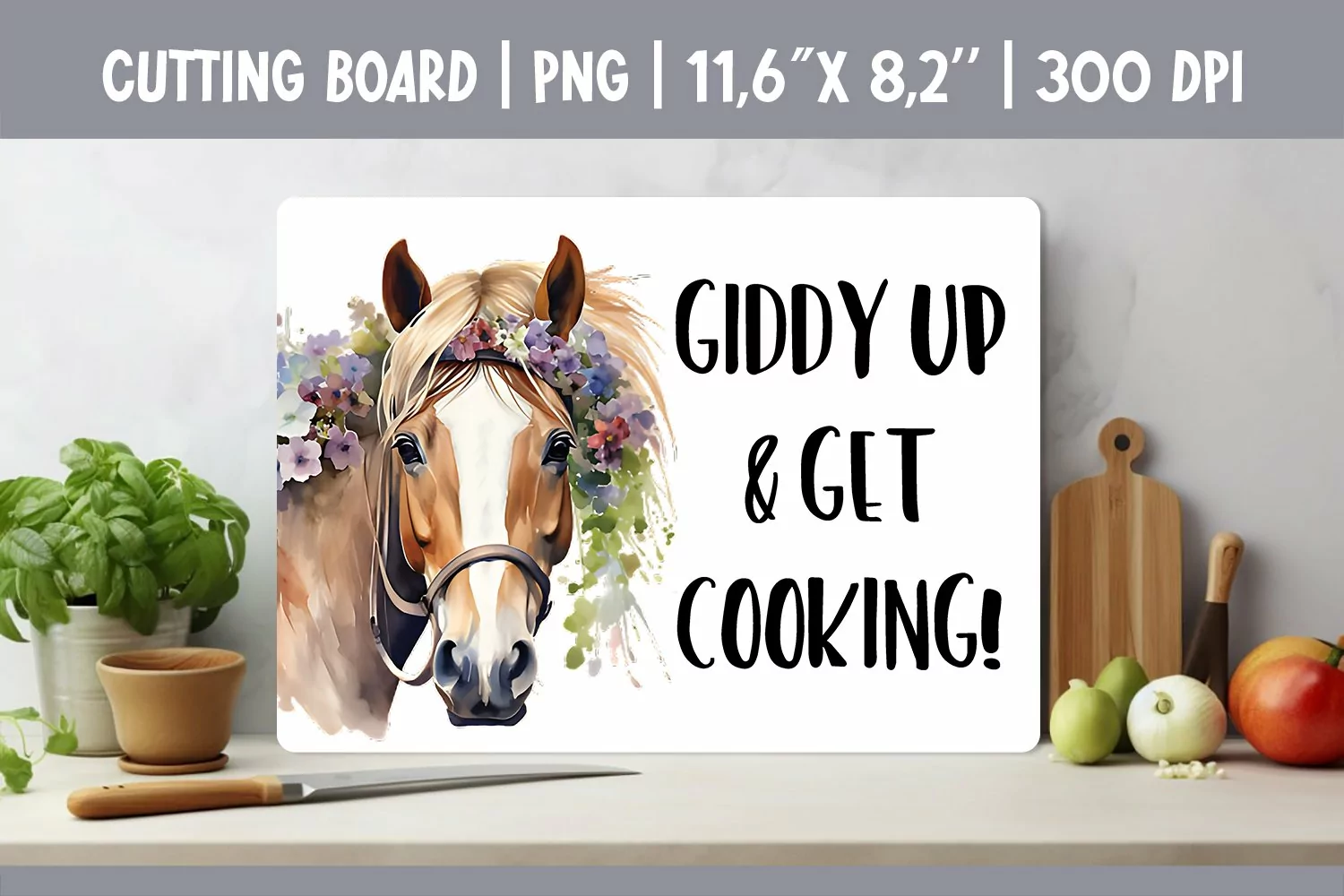Farmhouse Kitchen Cutting Board Sublimation Design Horse product image 1