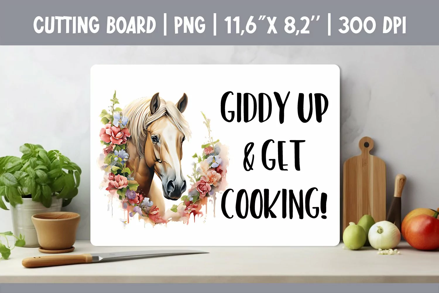 Farmhouse Kitchen Cutting Board Sublimation Design Horse product image 1