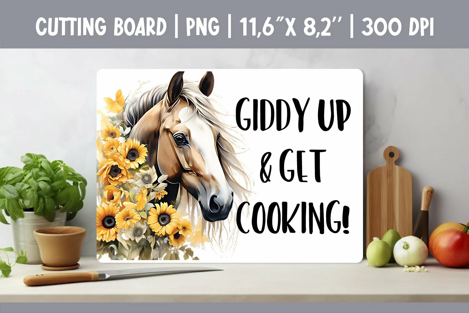 Farmhouse Kitchen Cutting Board Sublimation Design Horse product image 1