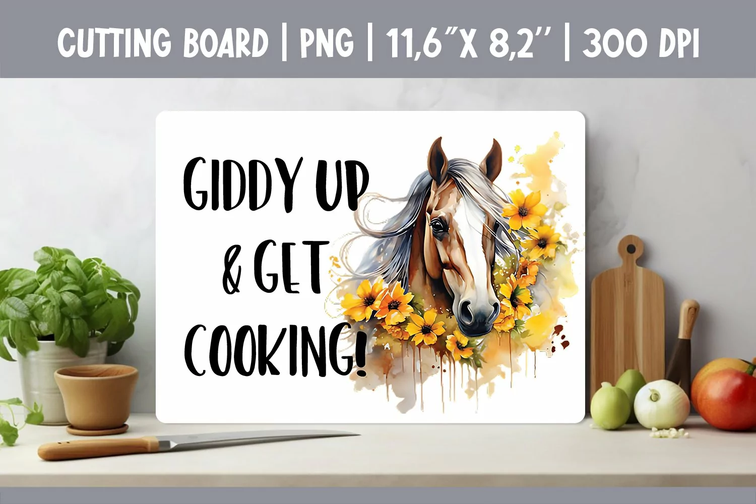 Farmhouse Kitchen Cutting Board Sublimation Design Horse product image 1