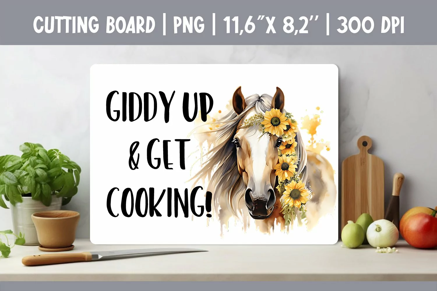 Farmhouse Kitchen Cutting Board Sublimation Design Horse product image 1