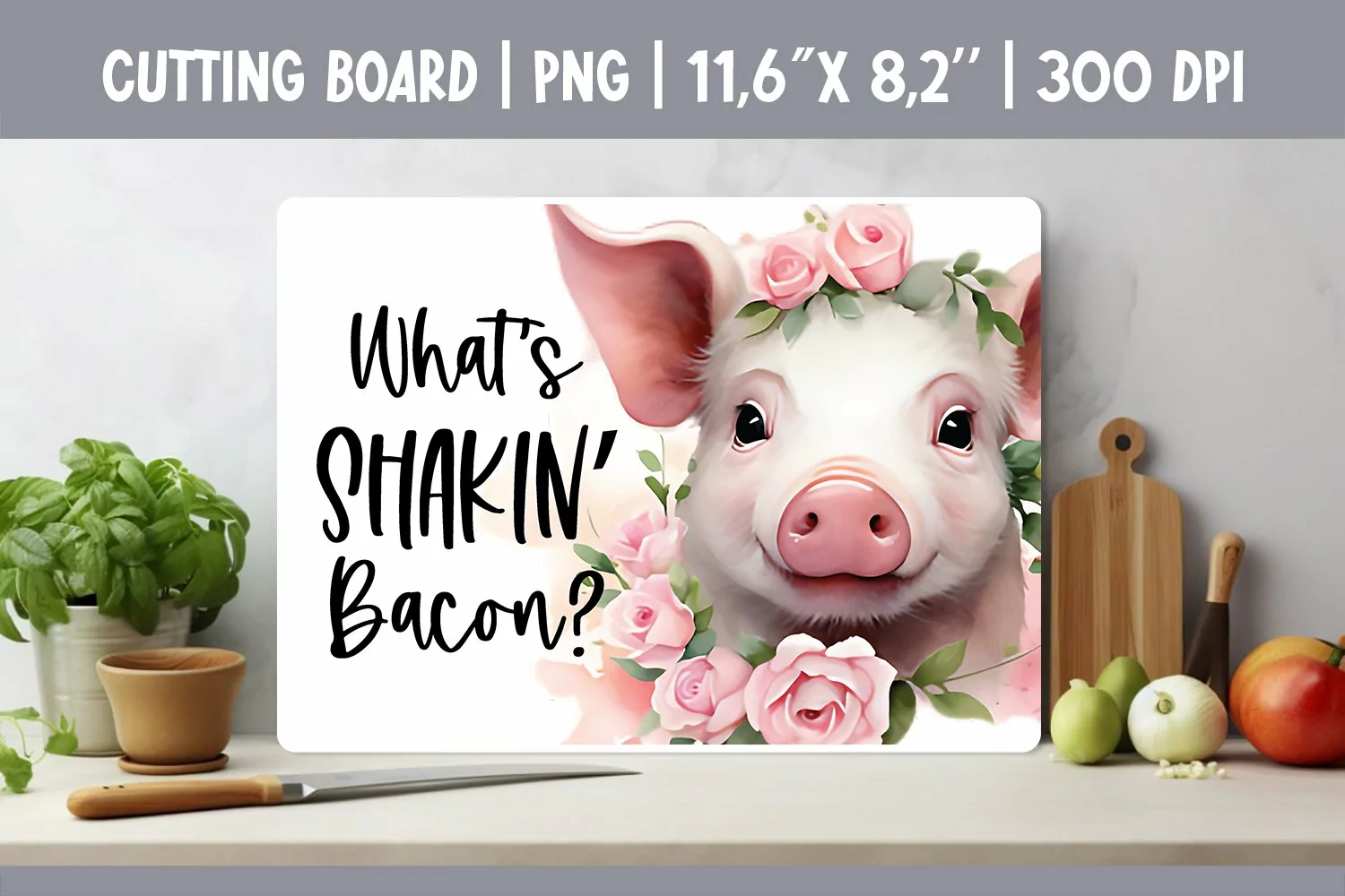 Farmhouse Kitchen Cutting Board Sublimation Design Pig product image 1