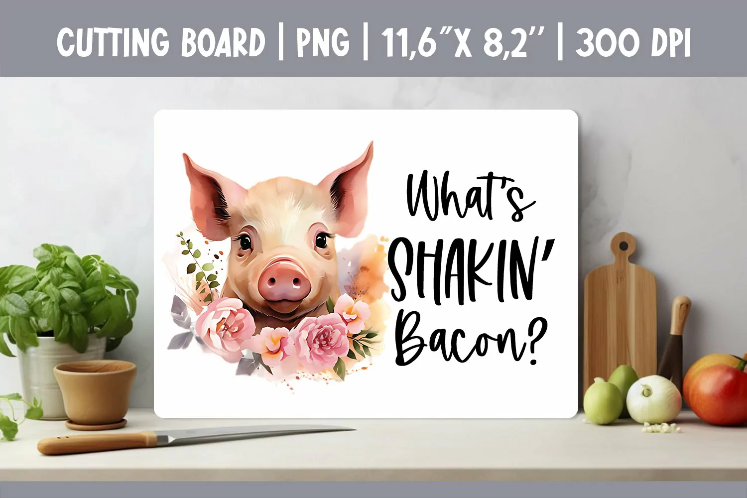 Farmhouse Kitchen Cutting Board Sublimation Design Pig product image 1
