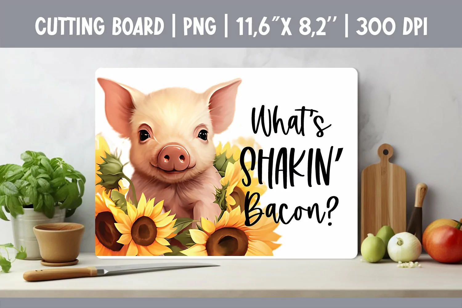 Farmhouse Kitchen Cutting Board Sublimation Design Pig product image 1