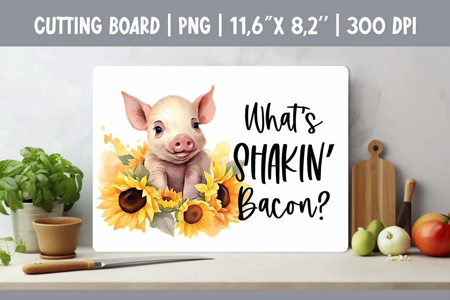 Farmhouse Kitchen Cutting Board Sublimation Design Pig product image 1