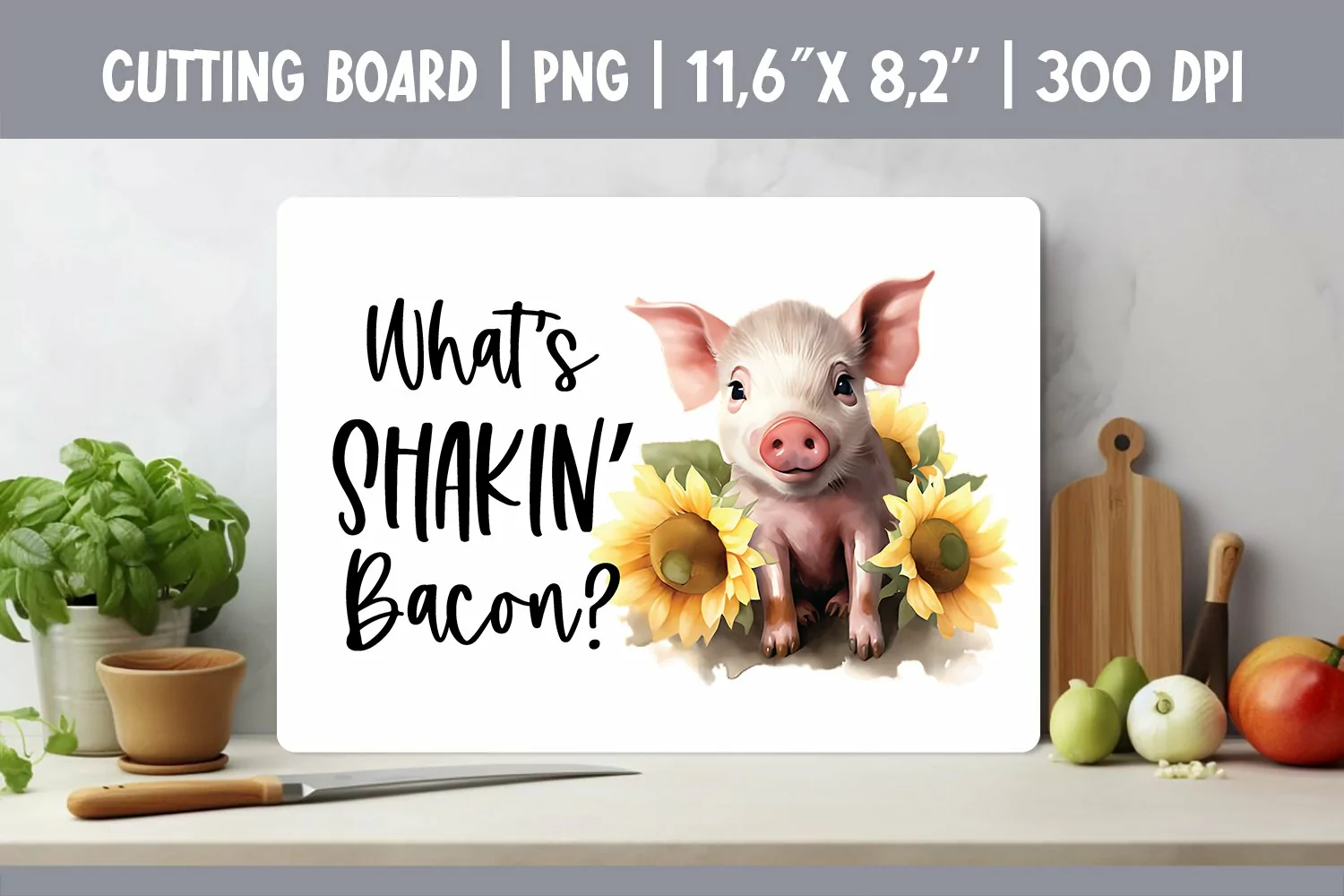 Farmhouse Kitchen Cutting Board Sublimation Design Pig product image 1