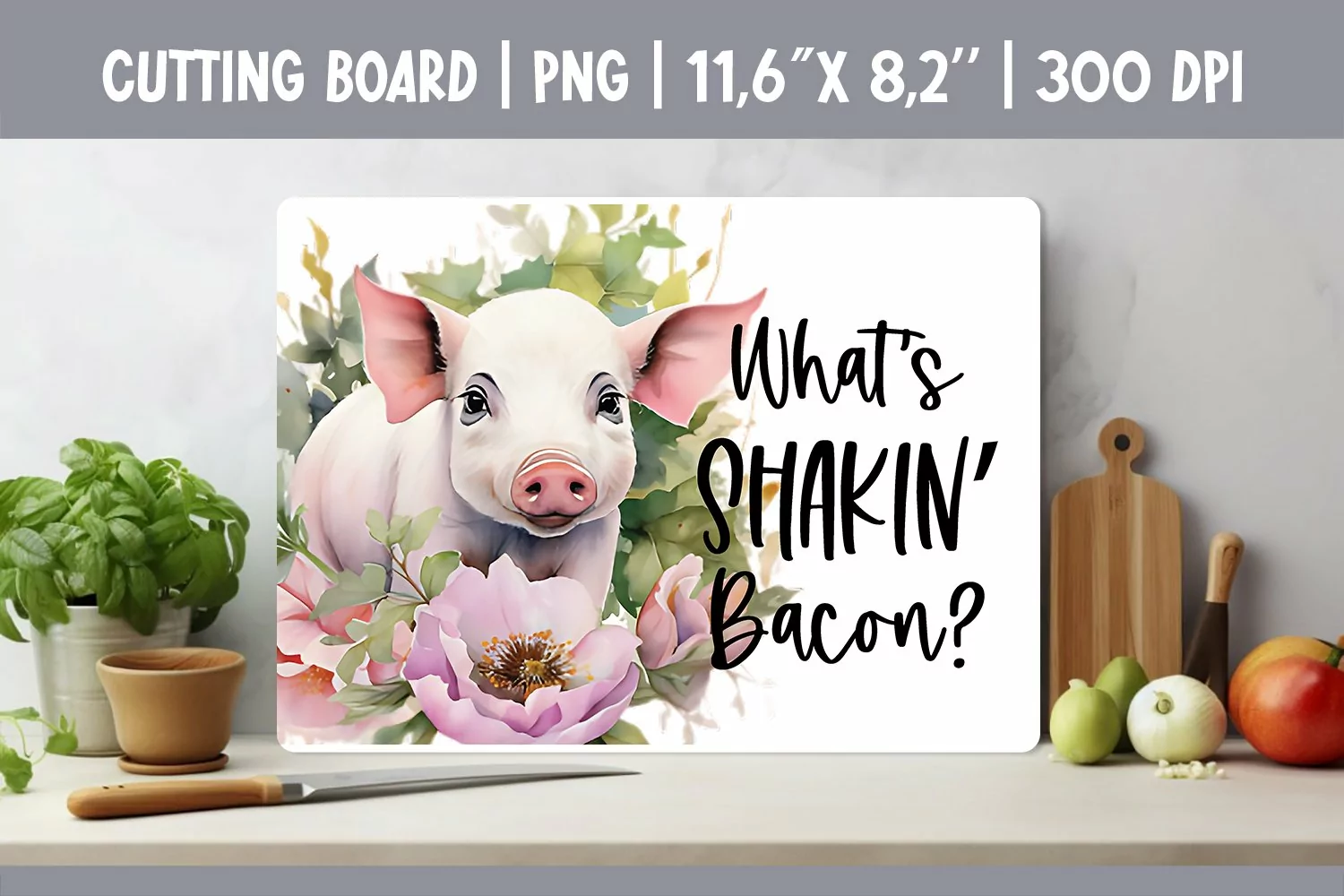 Farmhouse Kitchen Cutting Board Sublimation Design Pig product image 1