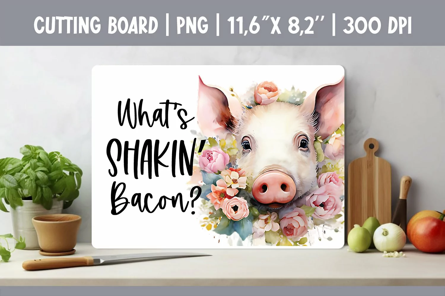 Farmhouse Kitchen Cutting Board Sublimation Design Pig product image 1