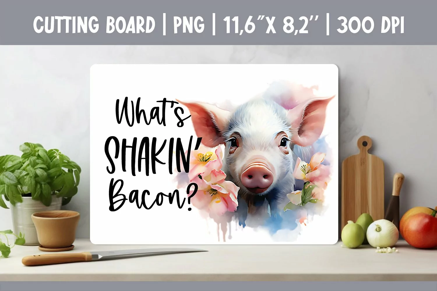 Farmhouse Kitchen Cutting Board Sublimation Design Pig product image 1