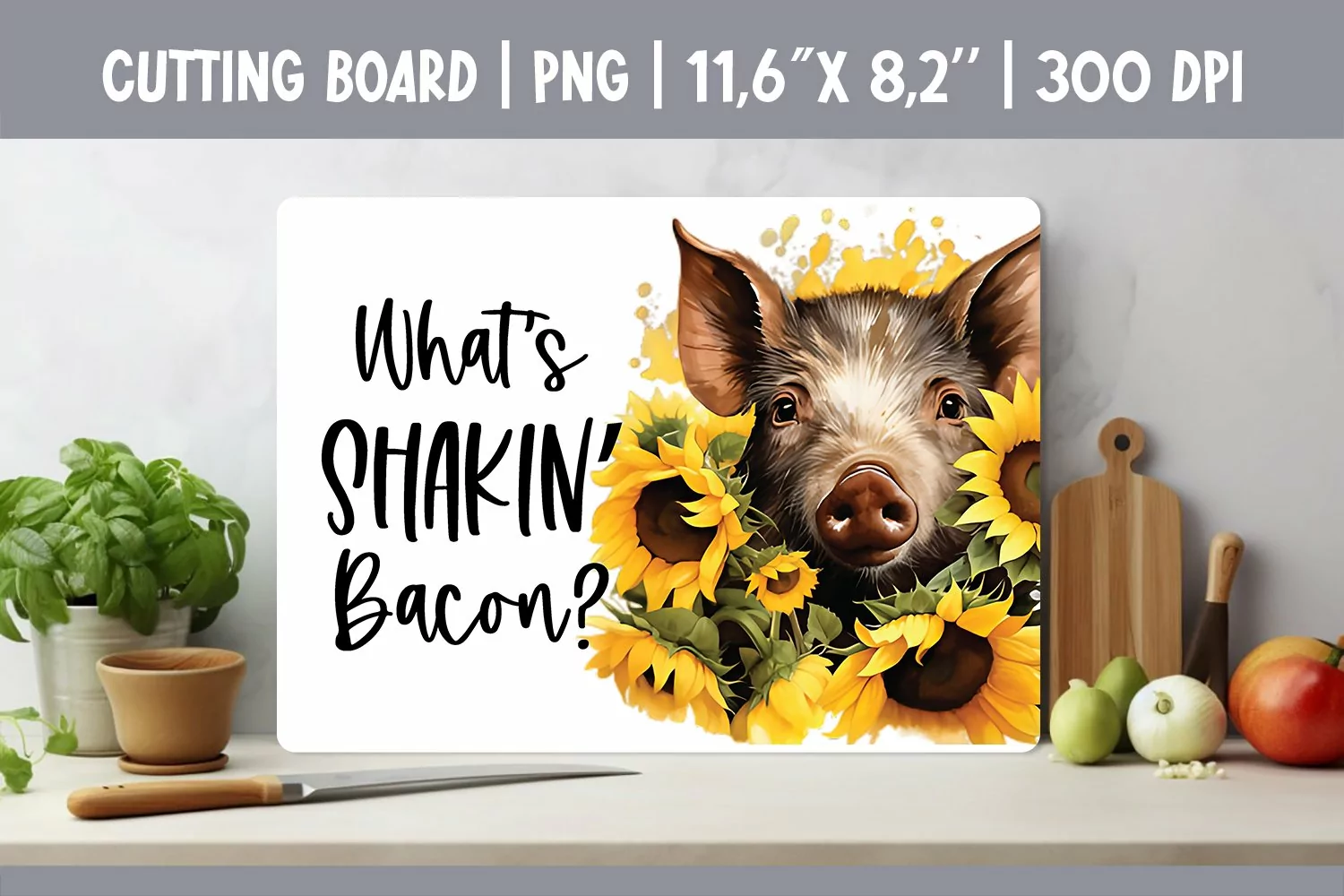 Farmhouse Kitchen Cutting Board Sublimation Design Pig product image 1