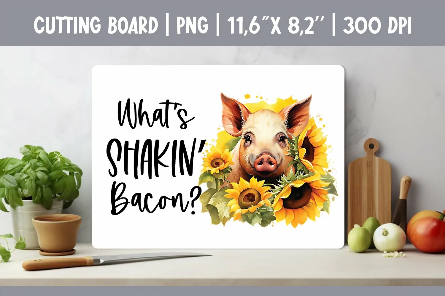 Farmhouse Kitchen Cutting Board Sublimation Design Pig product image 1