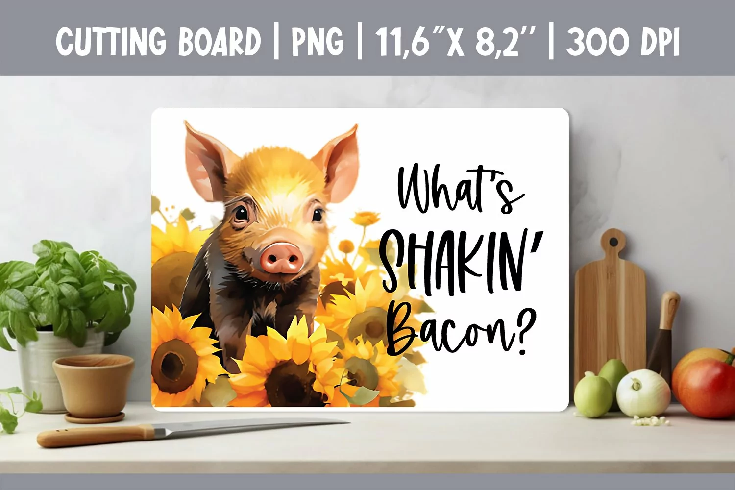 Farmhouse Kitchen Cutting Board Sublimation Design Pig product image 1