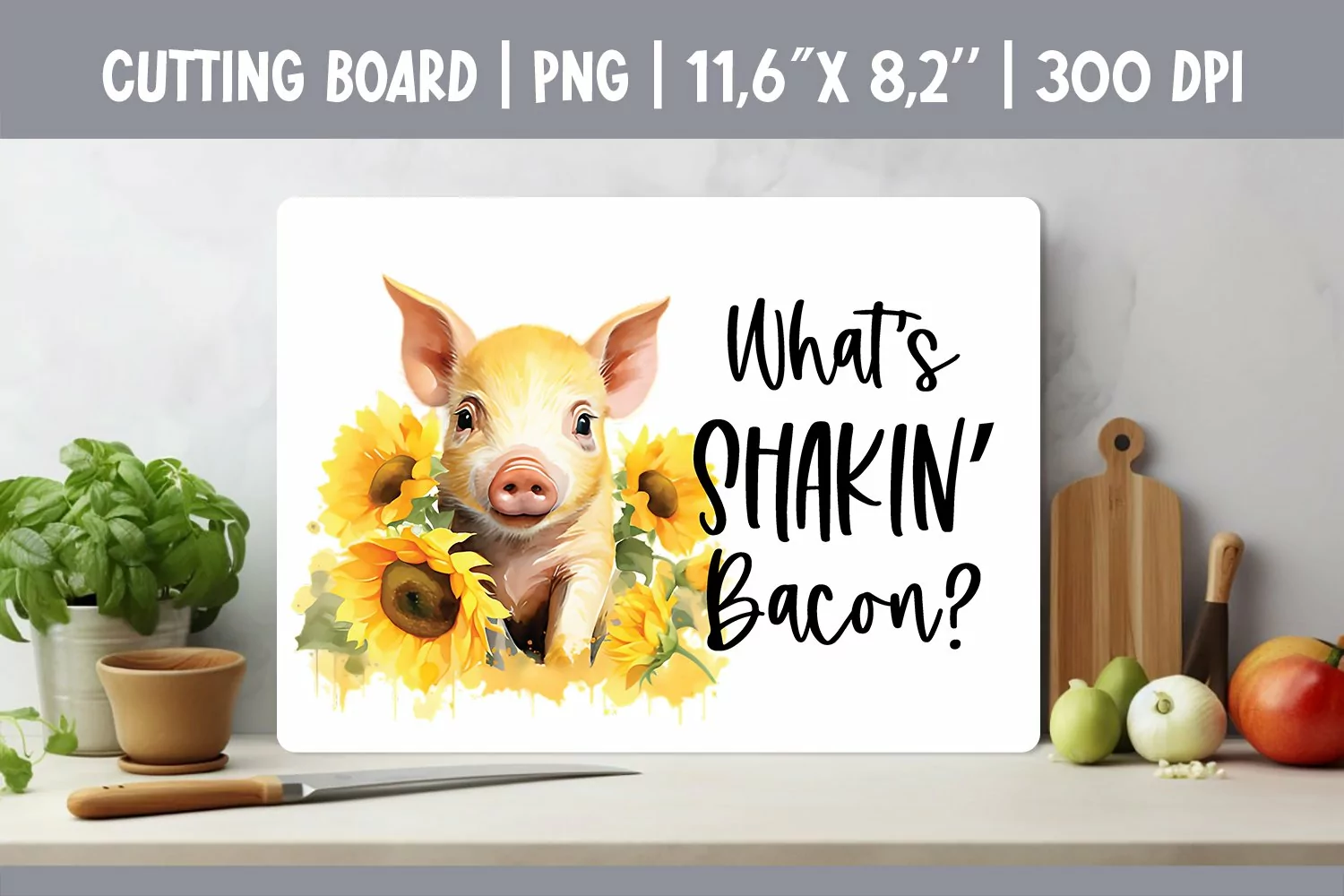 Farmhouse Kitchen Cutting Board Sublimation Design Pig product image 1