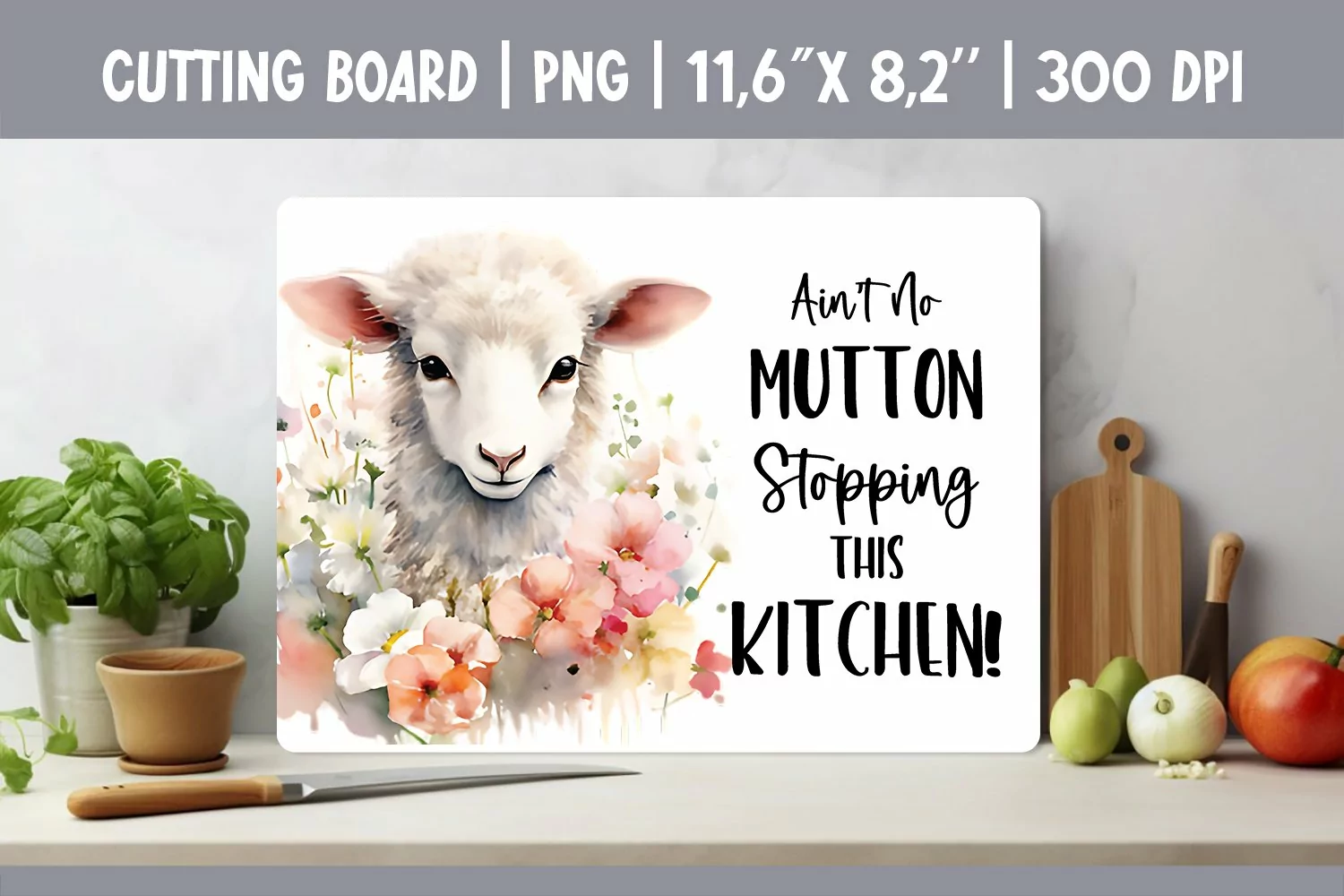 Farmhouse Kitchen Cutting Board Sublimation Design Sheep product image 1