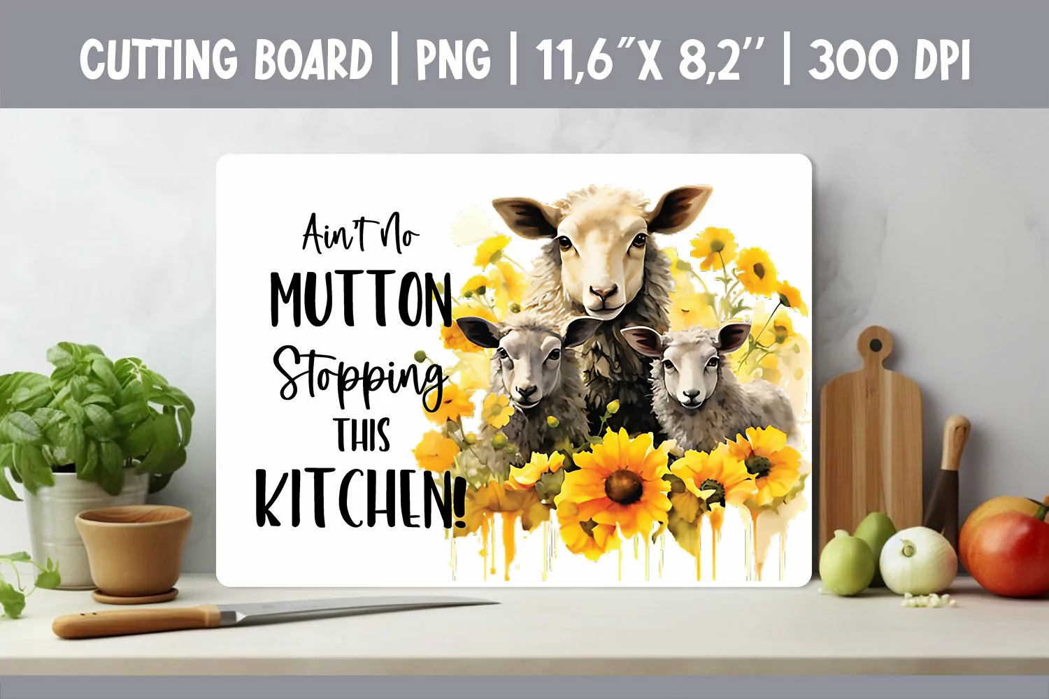 Farmhouse Kitchen Cutting Board Sublimation Design Sheep product image 1