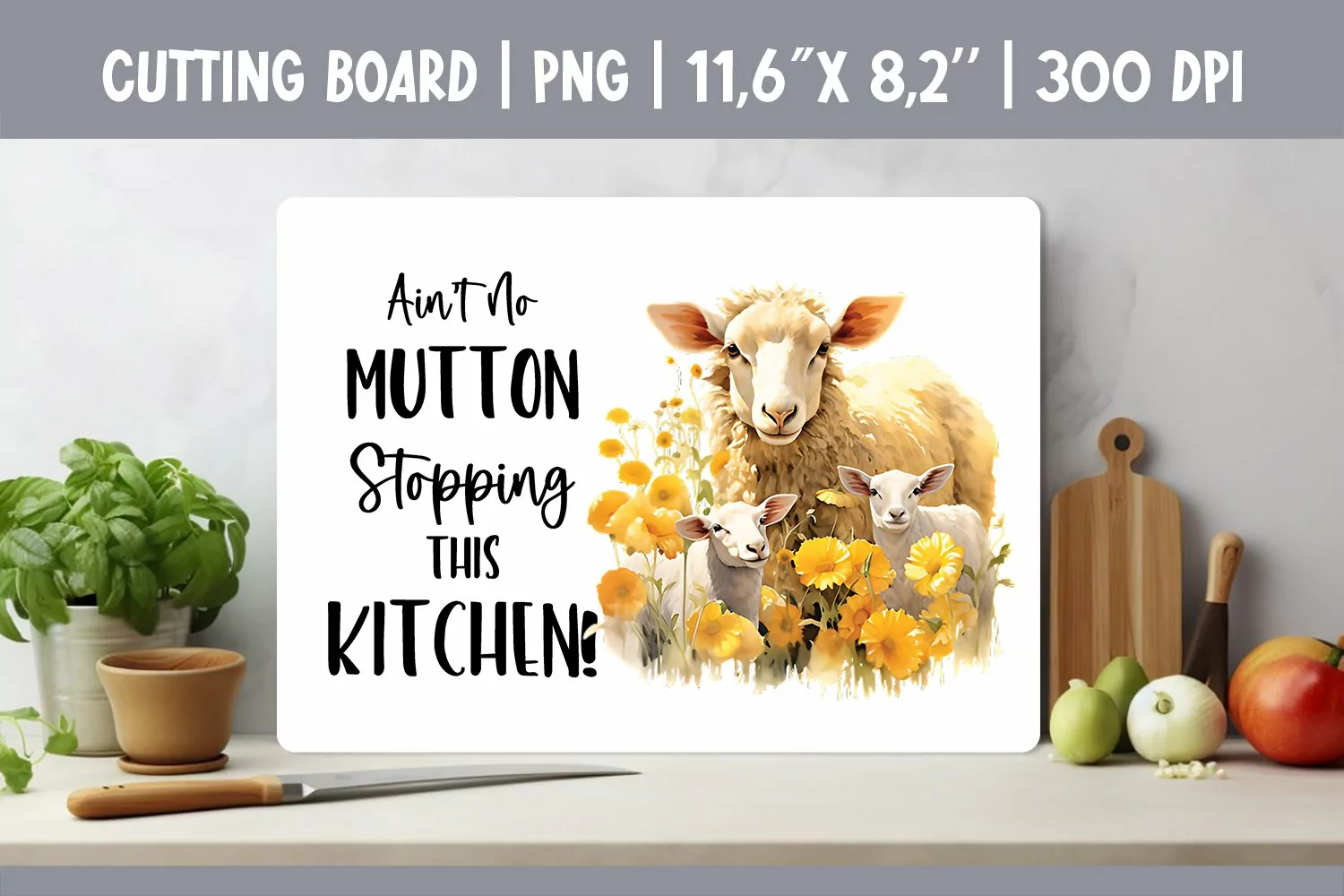Farmhouse Kitchen Cutting Board Sublimation Design Sheep product image 1