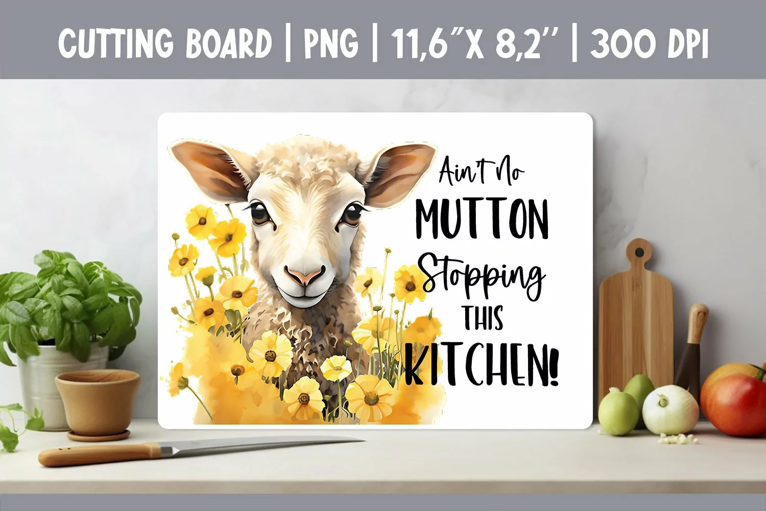 Farmhouse Kitchen Cutting Board Sublimation Design Sheep product image 1