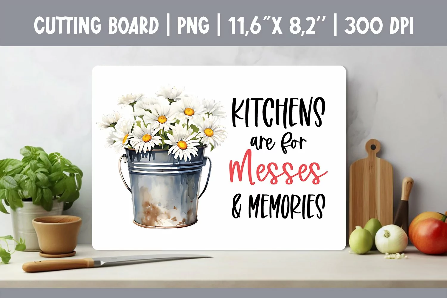 Farmhouse Kitchen Cutting Board Sublimation Design Flowers product image 1