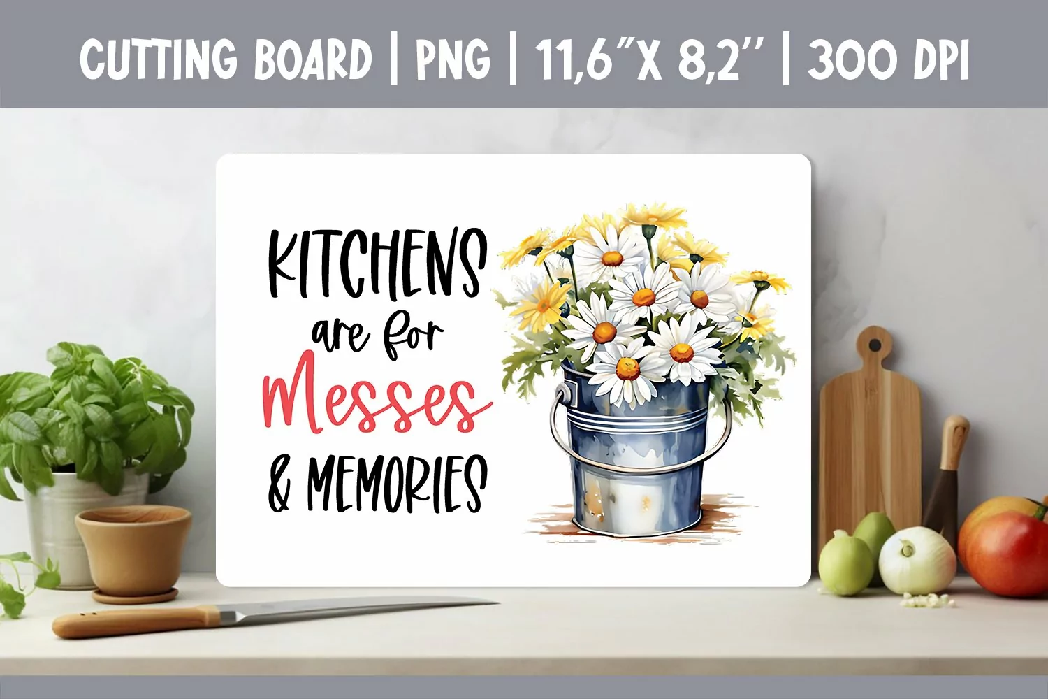 Farmhouse Kitchen Cutting Board Sublimation Design Flowers product image 1