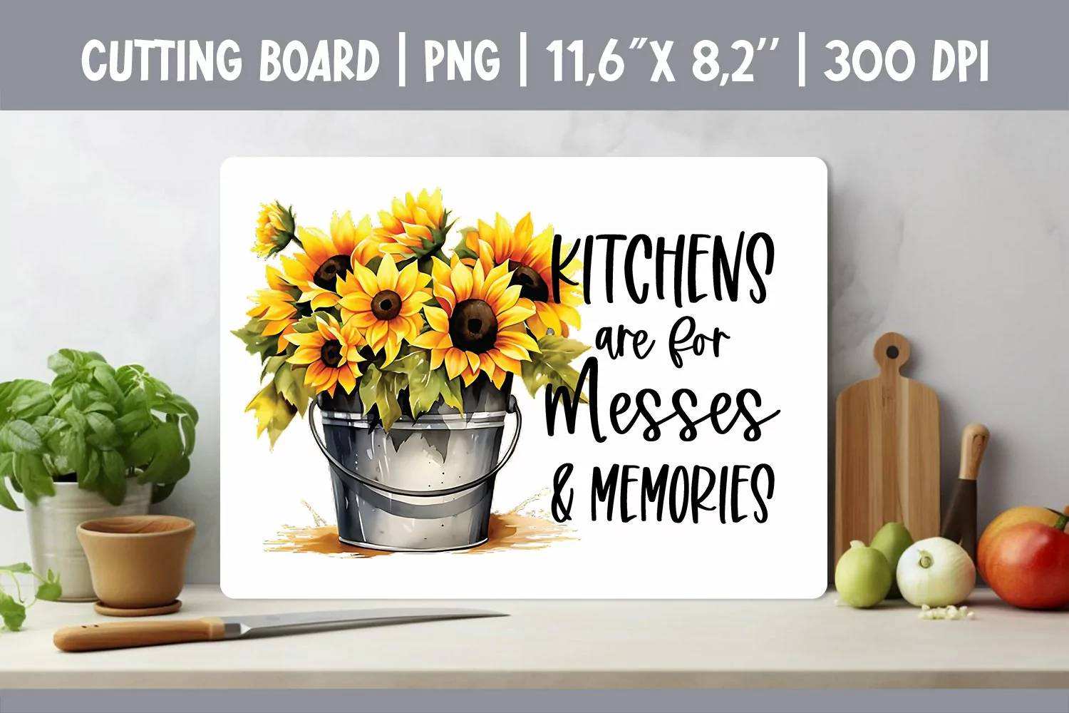 Farmhouse Kitchen Cutting Board Sublimation Design Flowers product image 1