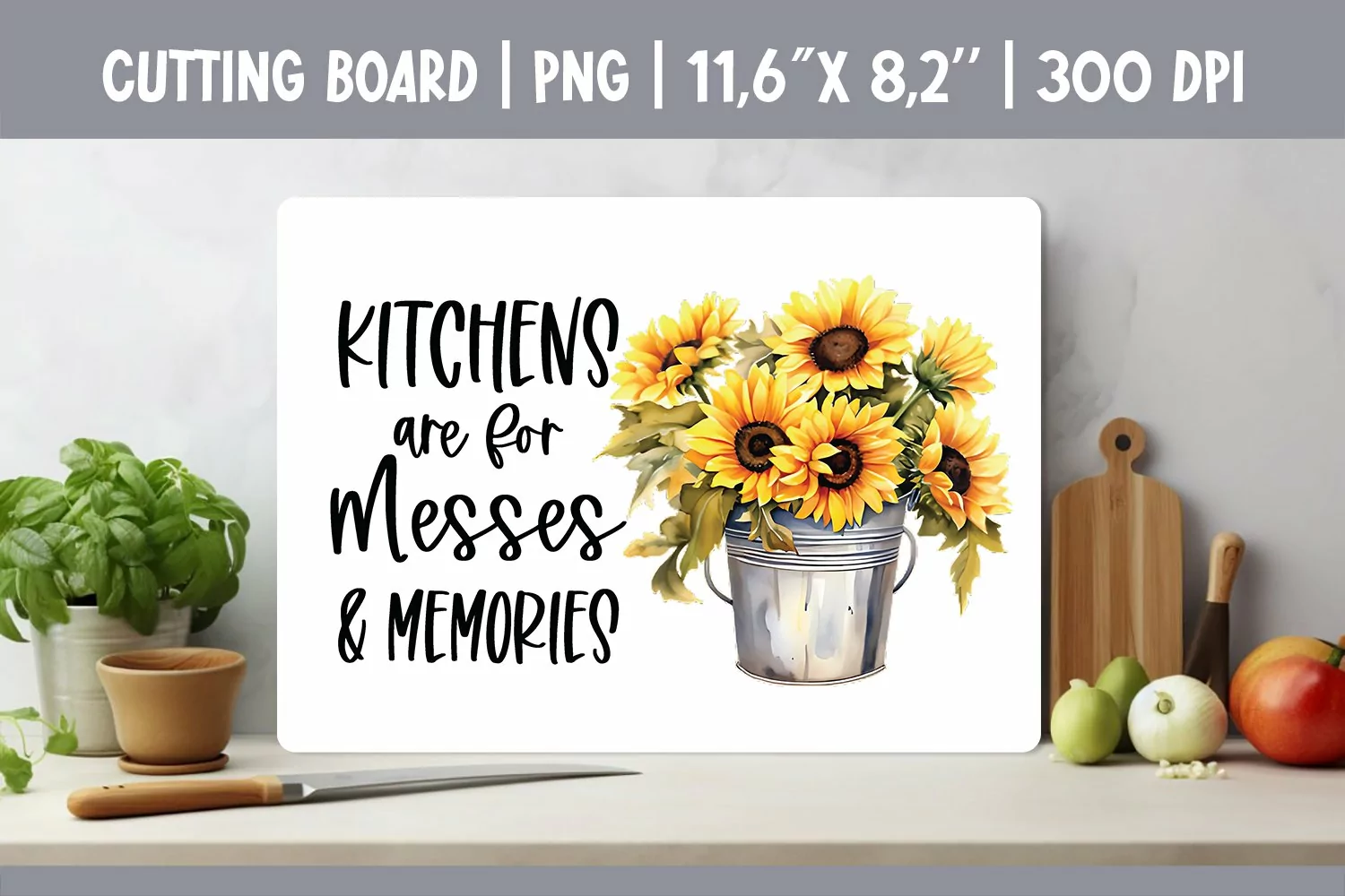 Farmhouse Kitchen Cutting Board Sublimation Design Flowers product image 1